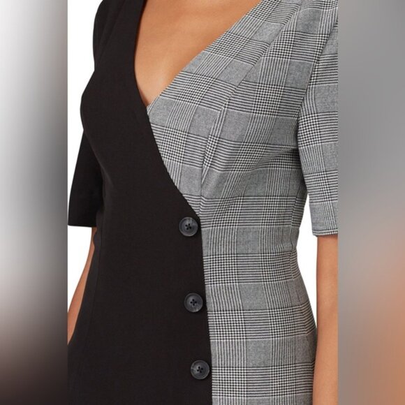 Fame & Partners Everly Button Front Black & Plaid Midi Dress Size 6 - Picture 6 of 16